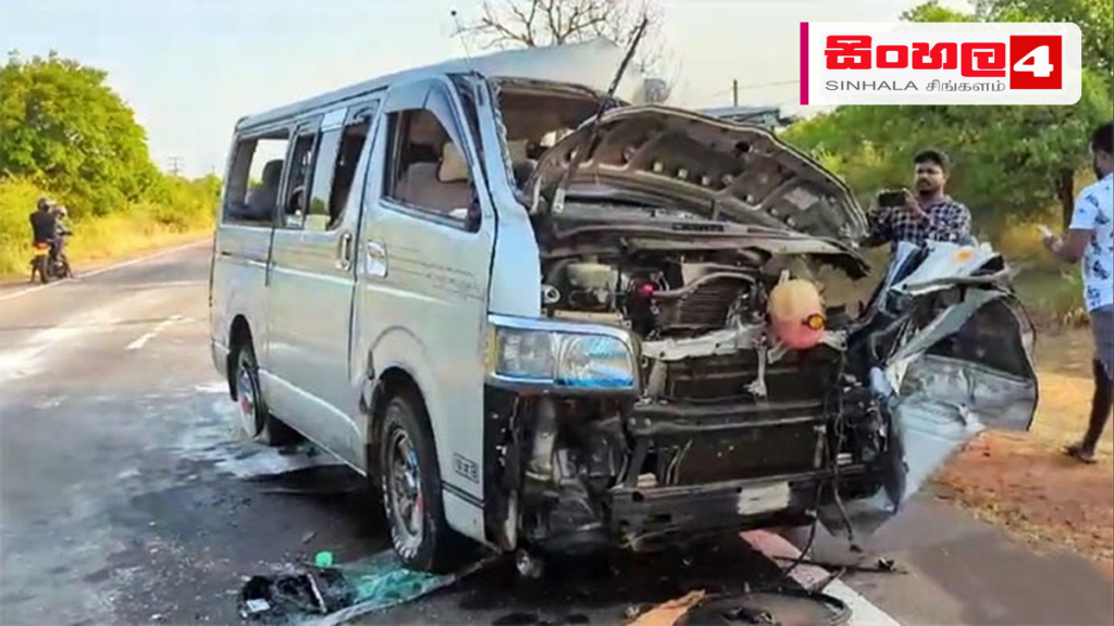 වේයන්ගොඩ මගලෙගොඩදී වෑන් රථයක් විදුලි කණුවක ගැටී දෙදෙනෙකු මරුට Headline: වේයන්ගොඩ මගලෙගොඩදී වෑන් රථයක් විදුලි කණුවක ගැටී දෙදෙනෙකු මරුට Intended image subject: A damaged van at a roadside accident site Story summary: අක්කාගේ විවාහ මංගල උත්සවයකට