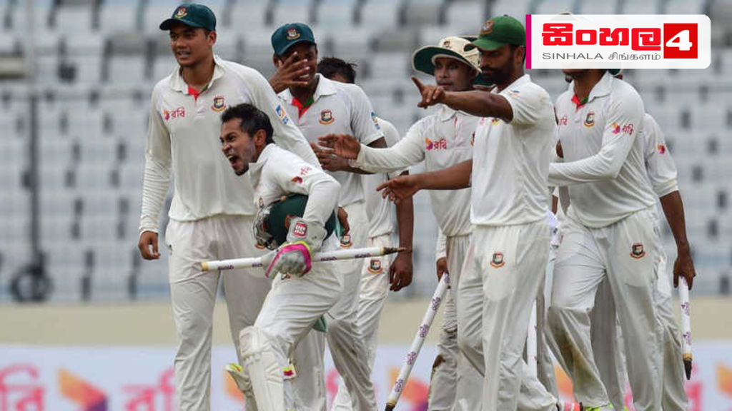 Headline: ඔස්ට්‍රේලියාව පරදවා බංග්ලාදේශයට ඓතිහාසික ජයක් Intended image subject: Bangladesh cricket team celebrating victory Story summary: ඔස්ට්‍රේලියානු කණ්ඩායම සමඟ පැවැති ටෙස්ට්