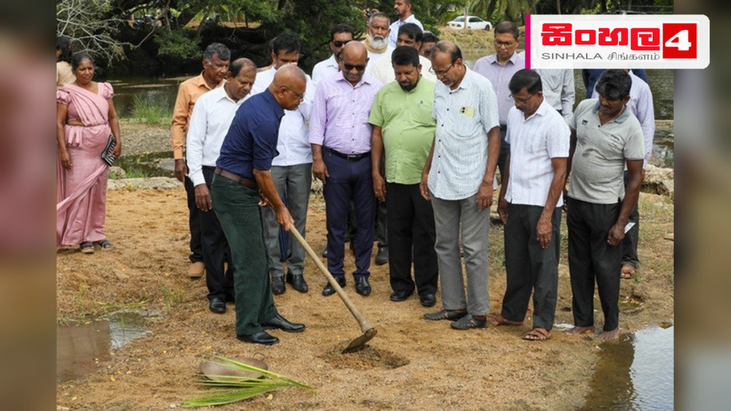Headline: දිත්වහා ආපදාවෙන් හානි වූ කච්චිමඩුව වැව ප්‍රතිසංස්කරණය ඇරඹේ Intended image subject: Minister K.D. Lal Kantha at the tank restoration site Story summary: දිත්වහා ආපදාව හේතු