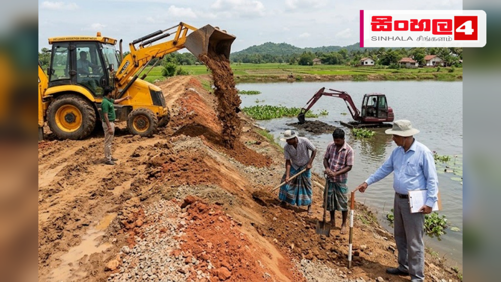 Headline: ලෝක බැංකු ආධාරයෙන් දිවයින පුරා සුළු වාරි වැව් 296ක් ප්‍රතිසංස්කරණය කෙරේ Intended image subject: Renovated irrigation tank in Sri Lanka Story summary: ලෝක බැංකු මූල්‍ය දාය