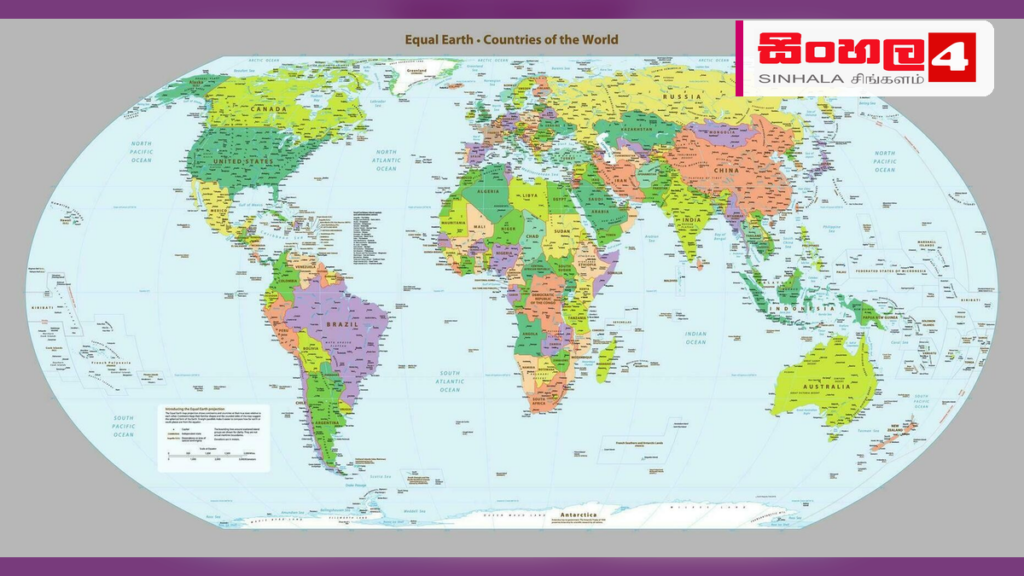 ලෝක සිතියම වෙනස් වෙයි: ‘Equal Earth’ ප්රක්ෂේපණයට එක්සත් ජාතීන්ගේ අනුමැතිය Headline: ලෝක සිතියම වෙනස් වෙයි: 'Equal Earth' ප්රක්ෂේපණයට එක්සත් ජාතීන්ගේ අනුමැතිය Intended image subject: World map illustration showing continent sizes Story summary: ලෝකයේ මහා